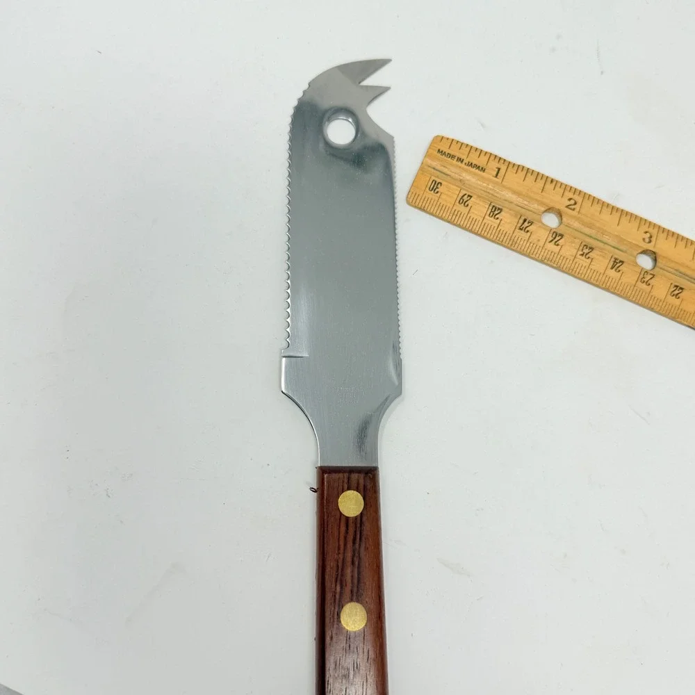 Vintage‎ Multi Purpose Cheese Knife Serrated Slicer Wooden Handle Japan